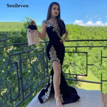 Smileven Marokko Kaftan Abendkleid 3 stücke Meerjungfrau Prom Kleid Sleeveless Samt Formale Abend Party Kleid Side Split Outfit