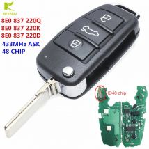 KEYECU Ersatz 3 Taste Flip Remote Key 433MHz ID48 Chip für AUDI A2 A4 S4 Cabrio Quattro Avant