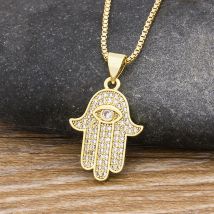 AIBEF Türkische Kristall Evil Eye Hand Palm Hamsa Anhänger Halskette Für Frauen Gold Farbe Schmuck Link Ketten Charme Halsband Mädchen Geschenk