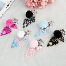 1PC Frauen Ouija Planchette Keychain Harz Pompom Charms Handtasche Schlüsselring Mit Puffer Ball Punk Bord Handwerk