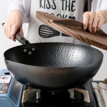 Konco Pure Iron wok żeliwna patelnia niepowlekana garnek ogólnego zastosowania do kuchenek gazowych i indukcyjnych 32cm chińska patelnia wok do naczyń kuchennych