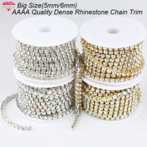 RESEN AAAA Große Größe 5mm/6mm Splitter/Gold Dichten Kristall AB Strass Tasse Kette Trim Messing strass Glas Kristall Kette Für Nähen
