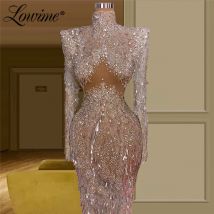 Illusion Evening Dresses Saudi Arabic Beaded Sequins Prom Party Gowns Long Turkish Dubai Women Formal Dress Celebrity Customized