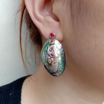 YYGEM Natural Paua Abalone Shell  Red  Cubic Zirconia pave Stud Earrings Cute style for women