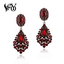 VEYO Luxus Rot voller Strass Kristall Tropfen Ohrringe Lange Baumeln Ohrringe Schmuck Für Frauen Neue