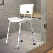 HOMCOM Silla Ducha Personas Mayores con Respaldo Altura Regulable en 8 Niveles
