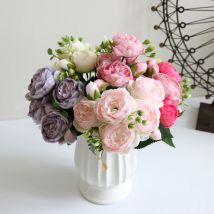 Künstliche Blumen Pfingstrosenstrauß Seidenrosenvase für Heimdekoration Garten Hochzeit Dekorative Kunstpflanzen Weihnachtsgirlande Material