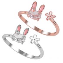 Heißer Verkauf Modeschmuck Damen Ring Niedliche Kaninchen Tier Ringe Öffnung Einstellbar Metall Ring 2021 Neue Rosa Schmuck Geschenk