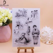 Alinacutle Klare Stempel, niedliche Kinder, Kinder, Mädchen, Charakter, DIY, Scrapbooking, Kartenpapier, Basteln, Gummi, transparente Silikonstempel