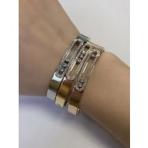 Gold Stainless Steel Women Bracelet Bangle Crystal Sliding Wristband Luxury Wedding Party  Jewelry Gift