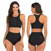 Damen-Bikini-Set mit Reißverschluss vorne, hoher Schnitt, hoher Taille, Racerback, Sport, zweiteilige Badeanzüge, Badeanzug, Badebekleidung mit Bauchkontrolle
