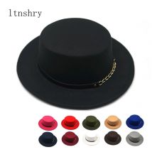 Frauen Männer Wolle Fedora Hut Mit Gold kette Band Gentleman Elegante Dame Winter Herbst Breite Krempe Jazz Kirche Panama Top hut