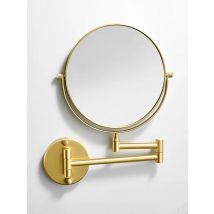 Brushed Gold Makeup Mirror Brass Bathroom Mirrors 1:3X Magnifying Cosmetic Mirror Folding Dual Side Wall Mounted Round Mirror