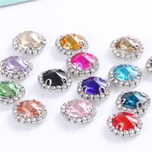 Nuevo 10 Uds. De diamantes de imitación redondos coloridos para coser con garra de encaje plateado, decoraciones de costura de cristal con parte posterior plana para ropa