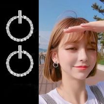 LByzHan Kostenloser Versand Mode 925 Sterling Silber Kristall Strass Geometrische Runde Ohrstecker Für Frauen Schöne Schmuck