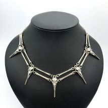 Die RAVEN Anhänger Halskette Antik Silber Vogel Totenkopf, Choker Halskette Unisex Herren Halskette Boho Statement Halskette