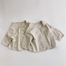 Frühling 2021 Neue Jungen Mädchen Baumwolle Leinen Langarm Shirts Koreanische stil Kleidung Kleinkind Kinder Beiläufige Lose Shirts Mantel