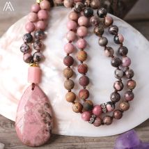 Natur Rhodonite Wasser Tropfen Rosa Opal Nugget Anhänger 8mm Picasso Jaspers 108 Gebet Perlen Knoten Handmade Halskette Mala Schmuck