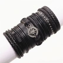 10 teile/satz Großhandel Leder armbänder für Männer Frauen Nieten Kompass Charme braun schwarz Wrap Armband & Armreifen