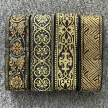 10 Yards/Lose breit ca. 5 cm gewebtes Jacquardband mit Blumenbesatz, schwarzes Goldmuster für Vorhang- und Bekleidungszubehör ZERZEEMOOY