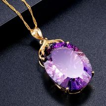 Elegante Amethyst-Halskette für Damen, 18 Karat vergoldet, lila Zirkonia-Kristall, ovaler Anhänger, Damen-Hochzeit, trendiger Schmuck