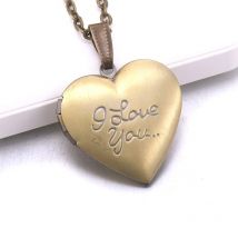 Copper Love Heart Locket Pendants for Women Openable Frame Glossy Family Pet Picture Photo Necklace Family Love Gift