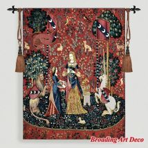 GERUCH-Die Dame & die Einhorn Mittelalterlichen Wandteppich Wand Hängen Jacquard Weben Gobelin Hause Kunst Dekoration Baumwolle 100% 139*105cm