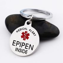 Epipen-Tag, Epipen-Taschen-Tag – ESA-Tag – Reißverschluss-Zug – Schlüsselanhänger komplett aus chirurgischem Edelstahl mit medizinischem Alarm-Symbol-ID-Tag