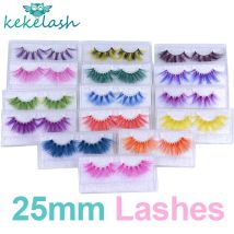 Kekelash Halloween farbige Regenbogen echte Nerz Wimpern Großhandel 25mm lange Streifen Wimpern Bulk Cosplay Party Make-up Wimpern