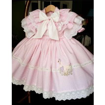 Baby Girl Summer Duck Embroidery Pink Plaid Turkish Vintage Ball Gown Princess Dress for Easter Eid Birthday Party B257