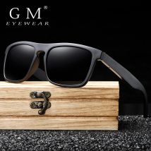 GM Neuheiten Schwarze polarisierte Sonnenbrille aus Holz für Herren Bambus-Sonnenbrille Rot UV400-Gläser Mode Driving Shades Karton S5523