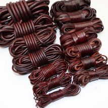 1,5 2, 3, 4, 5, 6, 8 mm Retro braun flach rund echtes Rindslederband für Armband Halskette Leder Seil Schnur DIY Schmuckherstellung