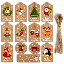 50pcs Merry Christmas Thank you Kraft Paper Tags Xmas tree Hanging Label Navidad new year Party Gift