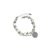 LIVVY Silver Color Double-layered Chain Bracelet For Women New Fashion Round Pendant Party Jewelry Accessories