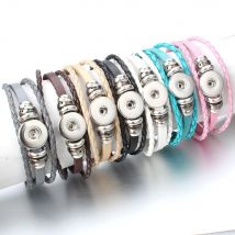 Neuestes Leder-Druckknopf-Armband, Armreif, Schmuck, 18 mm, Druckknopf-Armband für 20 mm, 18 mm, handgefertigter geflochtener PU-Leder-Knopfschmuck