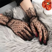 1 paar Gnade Herbst Sommer Frauen Kurze Tüll Handschuhe Stretchy Spitze Spots Dots Lotus Blatt Gardinen Flexible Zubehör Volle Finger