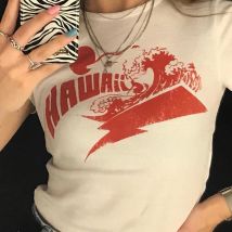 Y2K baby Sommer Dünne Frauen Graphic T Shirts Nabel Trend Print Stretchy Kurzarm Kawaii Crop Top Streetwear T-shirts Ästhetischen