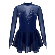 Dziecięca sukienka do tańca na łyżwach figurowych Sparkly Rhinestone Mesh Splice Ballerina Ballet Gymnastics Workout Tulle Tutu Dress
