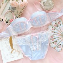 Unterwäsche süße und süße Spitze Dessous mit Slips Set Mädchen Herz frischen Stahlring gesammelt dünnen BH Set große Bra lette
