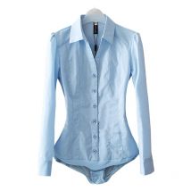 Büro Bluse Solide Körper Hemd drehen-unten Kragen V-ausschnitt Langarm Bluse Tasten Up Frauen Tops und Blusen licht blau Weiß