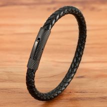 TYO Luxury Classic Style Stainless Steel Mens Leather Bracelet Hand-woven Magnetic Clasp Black Simple Jewelry Gift Customization
