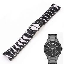 Suitable for Armani watch strap AR1474 1475 1476 men and women black and white 22mm 24mm ceramic watch strap bracelet  band belt