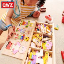QWZ mały miś zmień ubrania dla dzieci wczesna edukacja drewniane puzzle gra w ubieranie Puzzle dla dzieci zabawki dla dzieci prezent