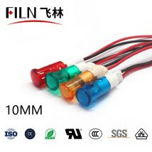 FILN 10mm 12v 24v 220v 110v Plastic Wired Terminal  Signal Lamp Led Indicator Light with Wire
