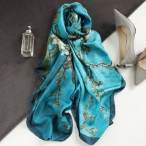 Spanien Luxus Seidenschal Frauen Designer Van Gogh Ölgemälde Floral Seidenschals Pashmina Damen Wraps Schals Foulard Neue Hijab