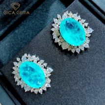 GICA GEMA Blau Grün Turmalin Ohrringe Für Frauen Echt 925 Sterling Silber 10*14mm Oval Vintage Ohr Stud hochzeit Schmuck