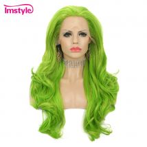 Imstyle Tinsel Wig Synthetic Lace Front Wigs Green Purple Red Wig For Women Glitter Hair Party Wig Long Natural Wavy Wig