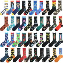 Happy Colorful Funny Socks Men Skateboard Shark Dinosaur Astronaut Planet Divertidos Hip Hop Sokken Harajuku Unisex Crew Socks