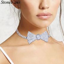 Stone fans klassische Kristall Fliege Halskette Choker Kragen Kette Mode Dame vereist Strass Tennis Kette Halskette Großhandel