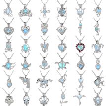 Glow in The Dark Medaillon Halskette für Frauen Pistolenschädel Herz Meerjungfrau Kreuz Schildkröte Leuchtende Perlen Käfig Anhänger Modeschmuck